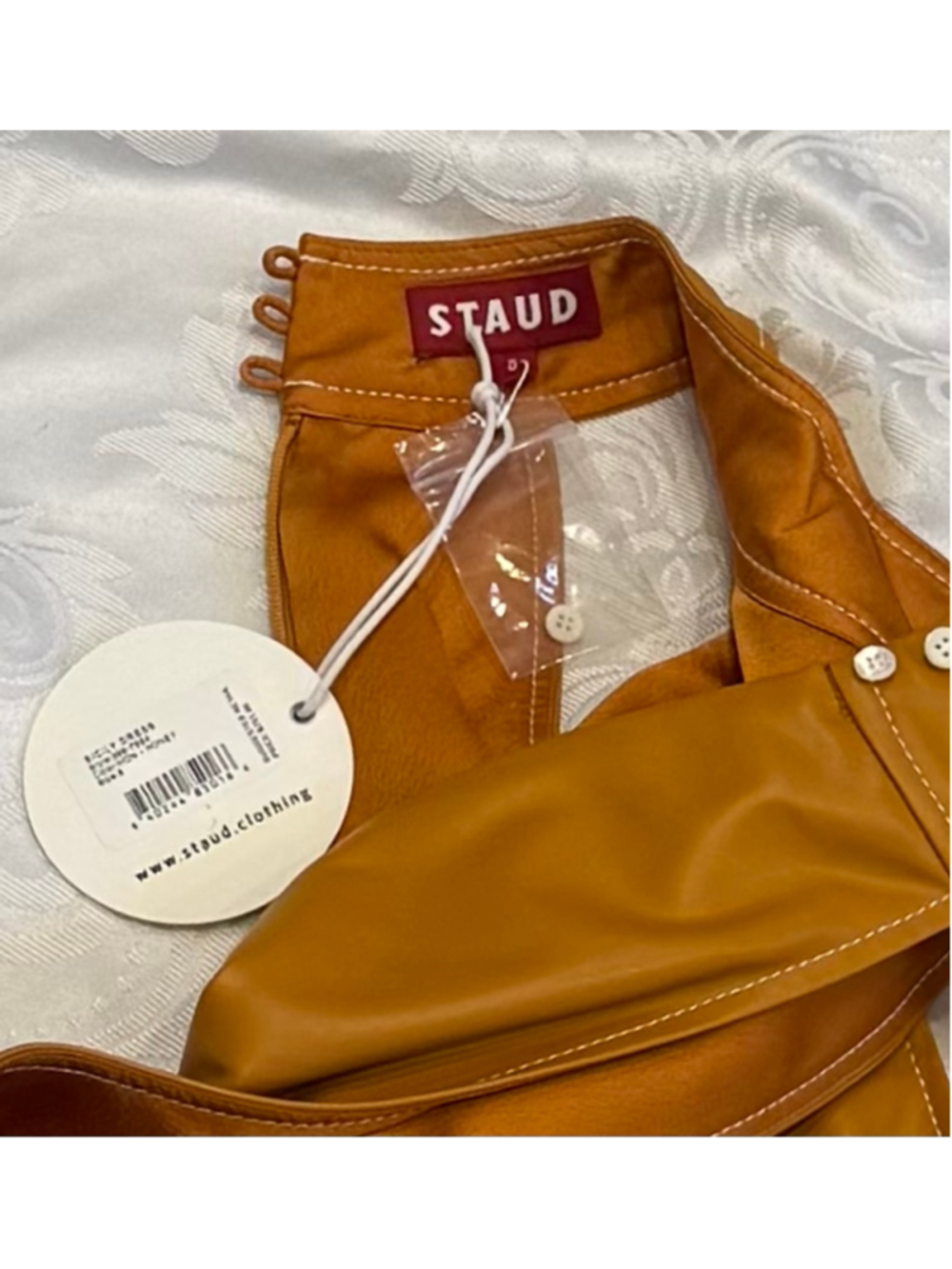 STAUD Honey Vegan Faux Leather Sicily Halter Shift Mini Dress NWT Size 8 - Picture 8 of 8